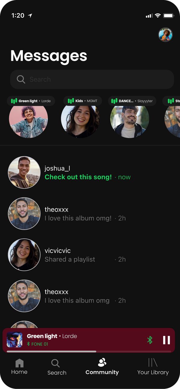 Messages screen